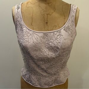 Black Tie Oleg Cassini Lilac Beaded Floral Top